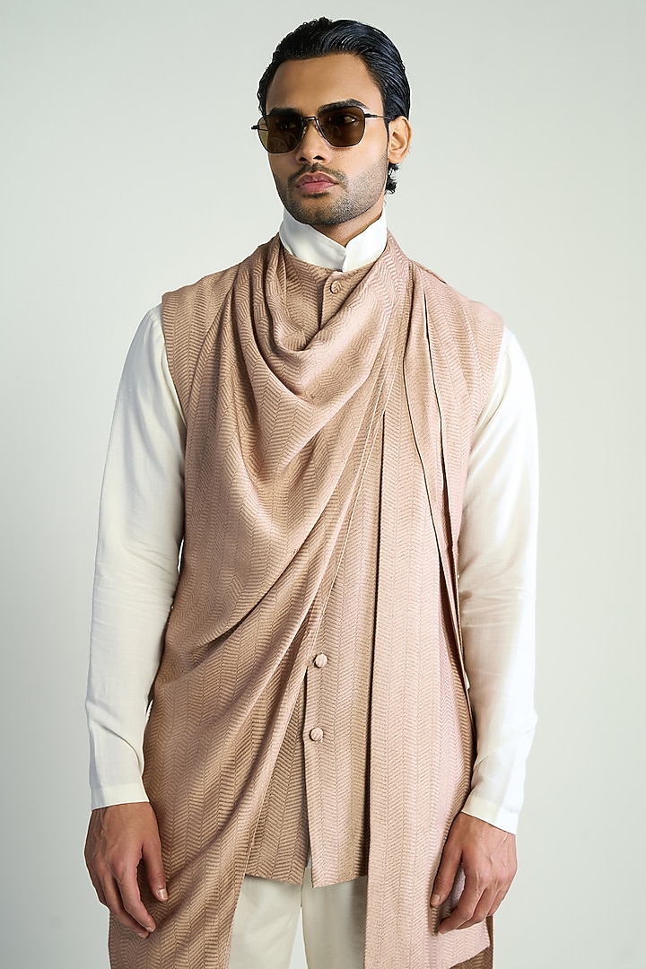 Rose Taupe Silk Blend Waistcoat by Antar Agni Men at Pernia's Pop Up Shop