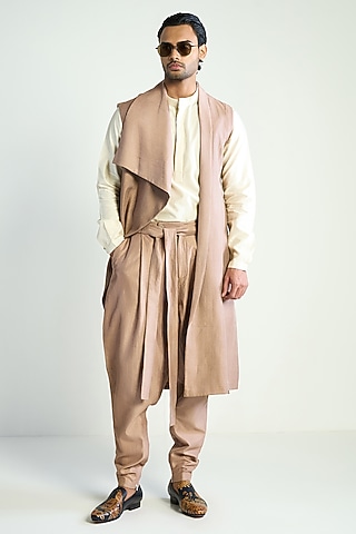 Rose Taupe Cotton Silk Overlay by Antar Agni Men