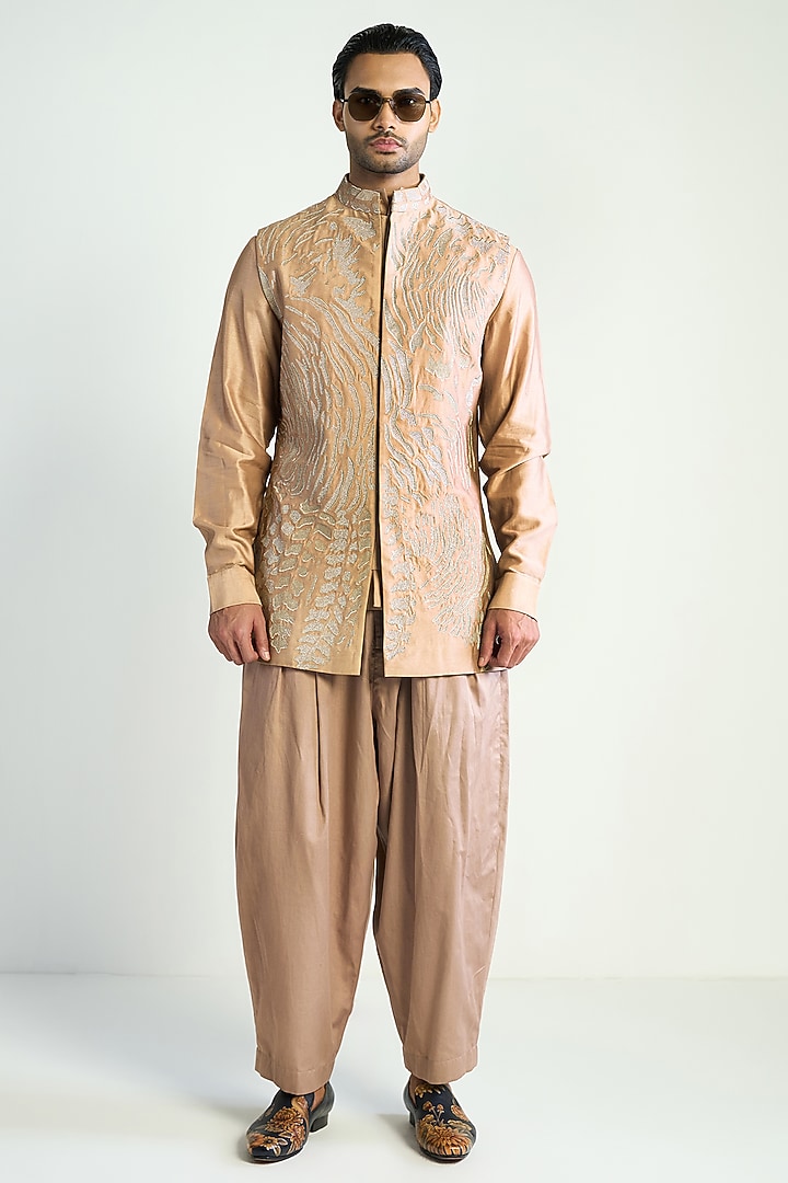Rose Taupe Cotton Satin Party Wear Shirt by Antar Agni Men at Pernia's Pop Up Shop