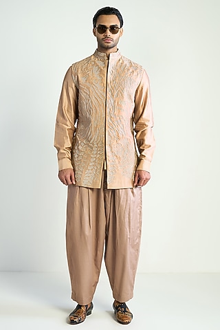 Rose Taupe Cotton Satin Shirt by Antar Agni Men