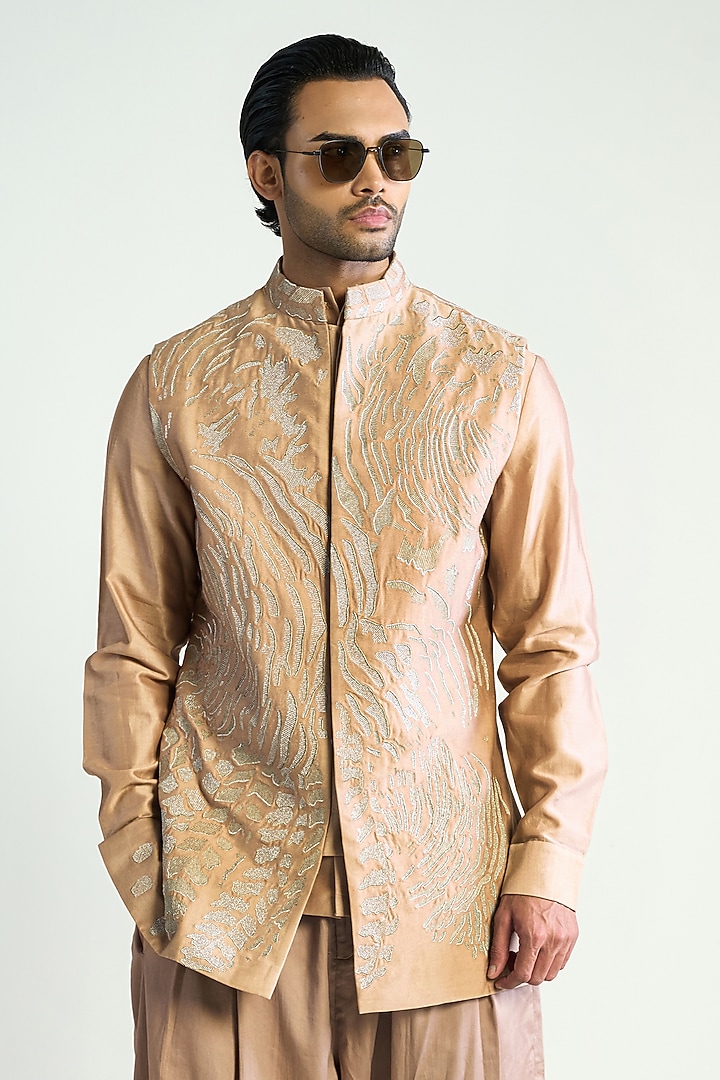 Rose Taupe Cotton Satin Party Wear Shirt by Antar Agni Men at Pernia's Pop Up Shop