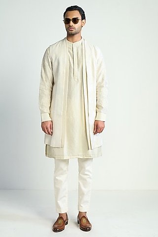 Ivory Cotton Satin Pyjama Pants by Antar Agni Men