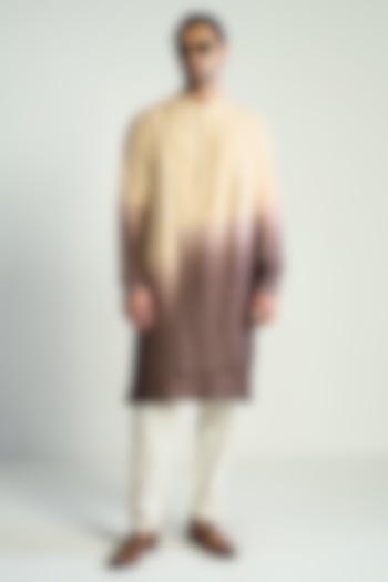Beige-Brown Ombre Silk Blend Kurta by Antar Agni Men at Pernia's Pop Up Shop