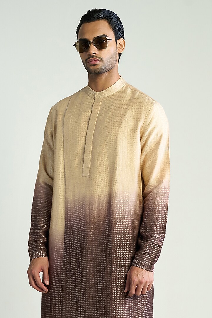 Beige-Brown Ombre Silk Blend Kurta by Antar Agni Men at Pernia's Pop Up Shop
