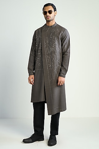 Black Cotton Satin Pyjama Pants by Antar Agni Men