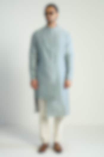 Light Blue Cotton Silk Satin Kurta by Antar Agni Men at Pernia's Pop Up Shop