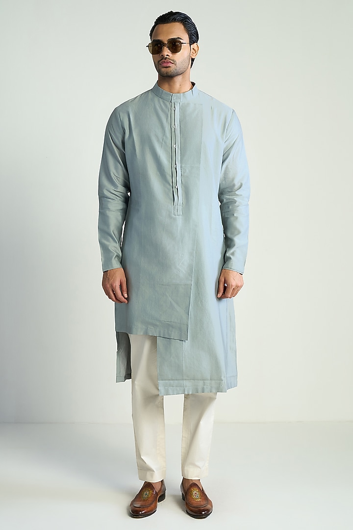 Light Blue Cotton Silk Satin Kurta by Antar Agni Men at Pernia's Pop Up Shop