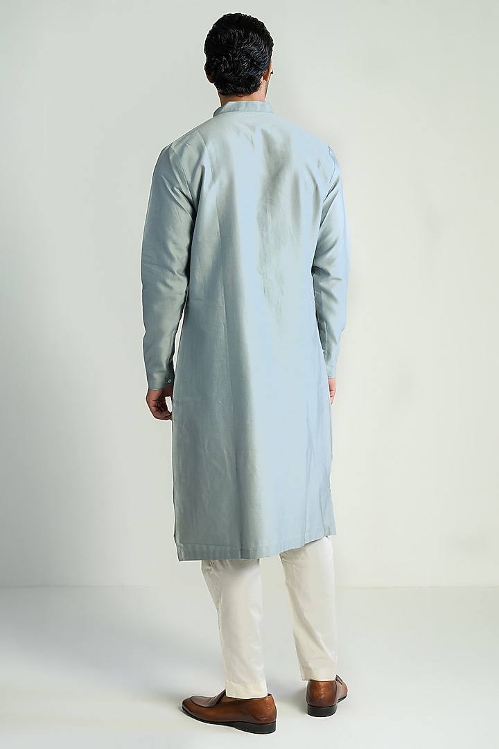 Light Blue Cotton Silk Satin Kurta by Antar Agni Men at Pernia's Pop Up Shop