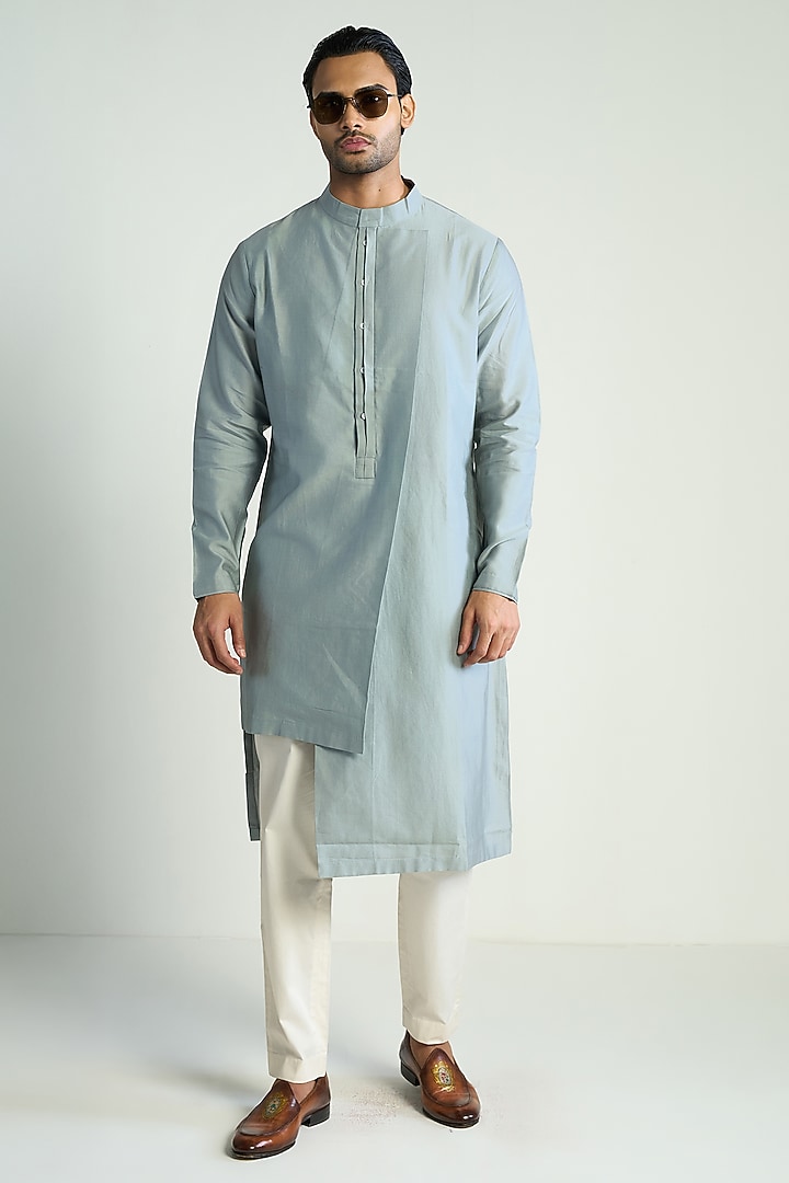 Light Blue Cotton Silk Satin Kurta by Antar Agni Men at Pernia's Pop Up Shop