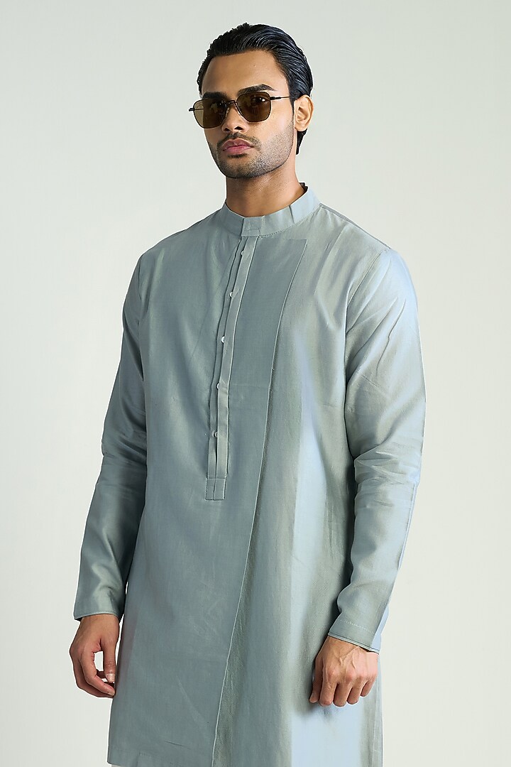 Light Blue Cotton Silk Satin Kurta by Antar Agni Men at Pernia's Pop Up Shop