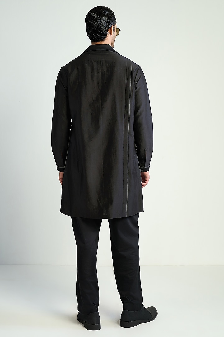 Black Cotton Silk Embellished Kurta by Antar Agni Men at Pernia's Pop Up Shop