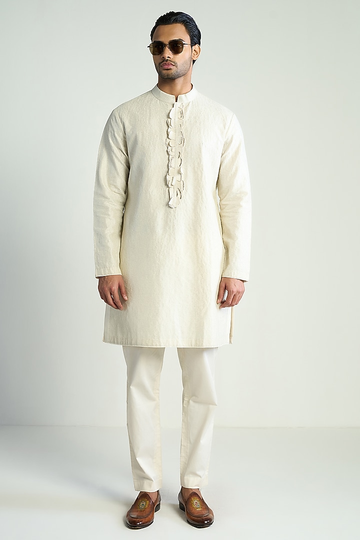 Ivory Cotton Silk Embroidered Kurta by Antar Agni Men at Pernia's Pop Up Shop