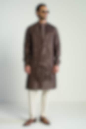 Dark Brown Silk Blend Zari Embroidered Kurta by Antar Agni Men at Pernia's Pop Up Shop