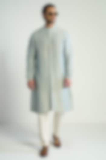 Light Blue Tissue Embroidered Kurta by Antar Agni Men at Pernia's Pop Up Shop