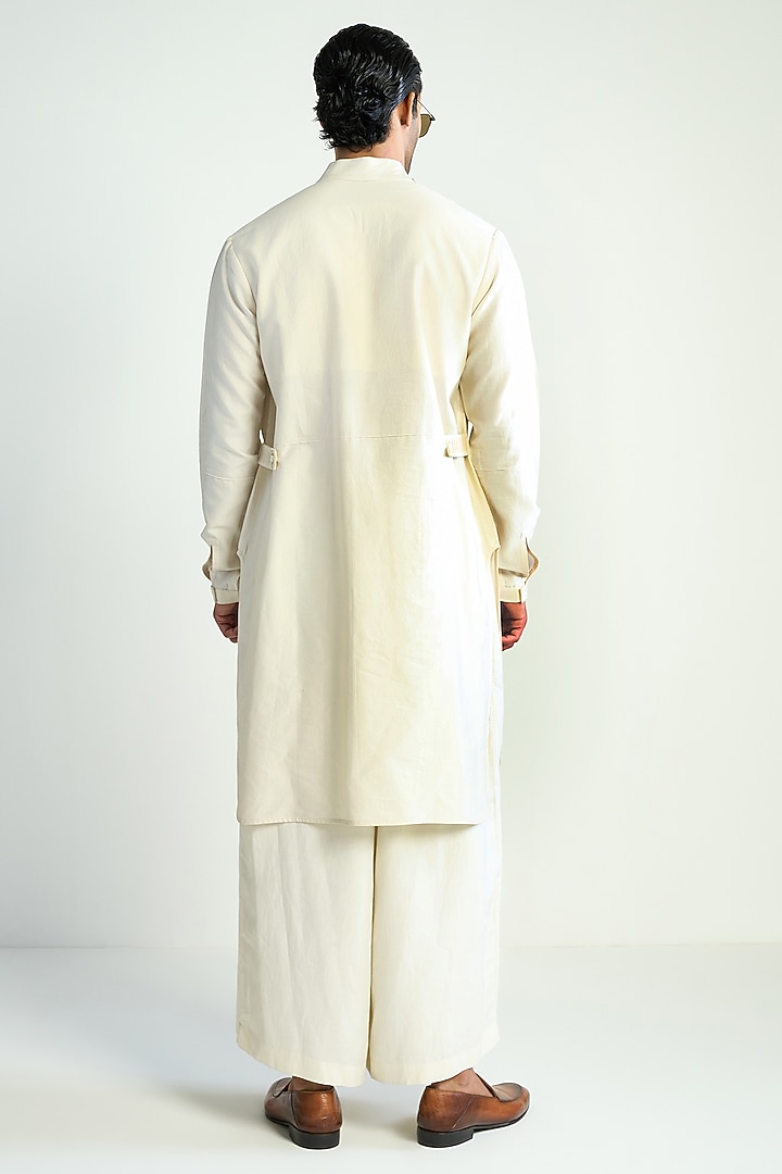 Ivory Cotton Silk Satin Embellished Kurta by Antar Agni Men at Pernia's Pop Up Shop