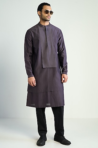 Purple Cotton Silk Kurta by Antar Agni Men