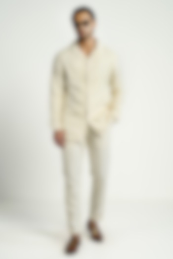 Ivory Silk Blend Embroidered Wedding Shirt by Antar Agni Men at Pernia's Pop Up Shop