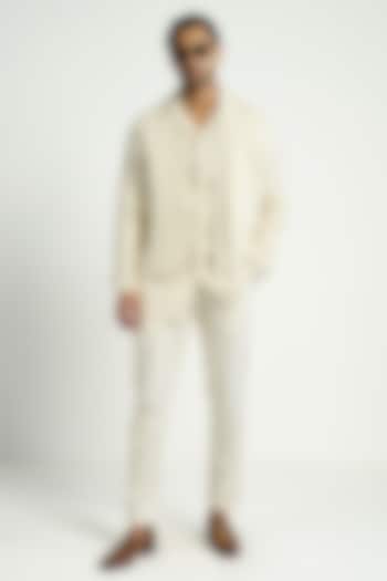 Ivory Cotton Satin Trousers by Antar Agni Men at Pernia's Pop Up Shop