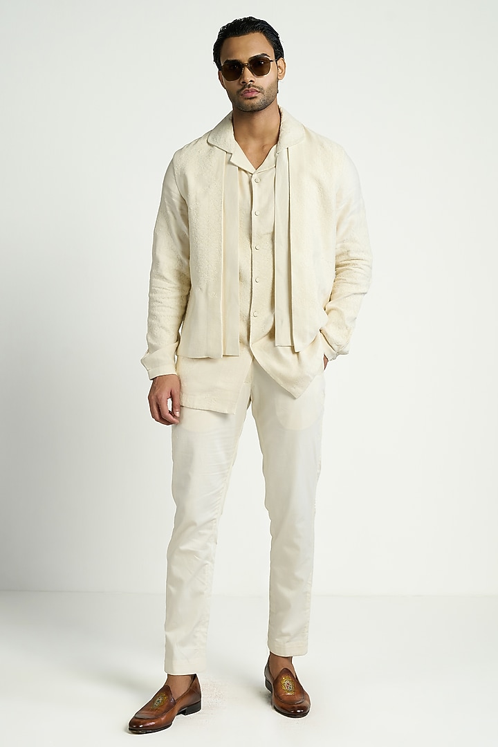 Ivory Cotton Satin Trousers by Antar Agni Men at Pernia's Pop Up Shop