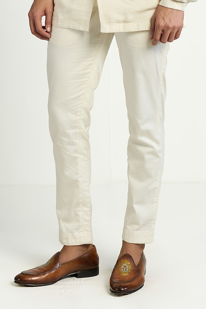 Ivory Cotton Satin Trousers by Antar Agni Men at Pernia's Pop Up Shop