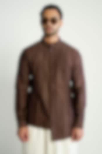 Dark Brown Cotton Silk Satin Wedding Shirt by Antar Agni Men at Pernia's Pop Up Shop