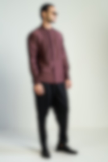 Burgundy Cotton Silk Wedding Shirt by Antar Agni Men at Pernia's Pop Up Shop