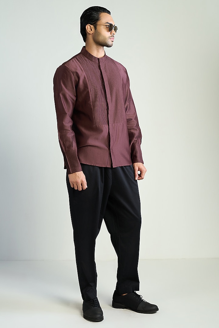 Burgundy Cotton Silk Wedding Shirt by Antar Agni Men at Pernia's Pop Up Shop
