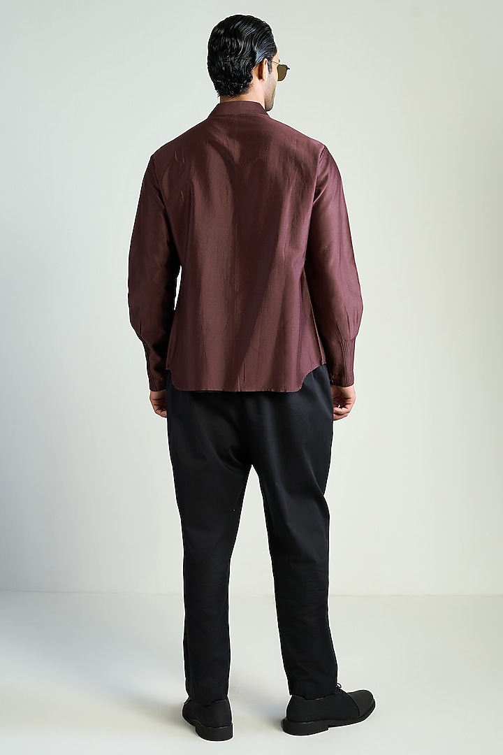 Burgundy Cotton Silk Wedding Shirt by Antar Agni Men at Pernia's Pop Up Shop
