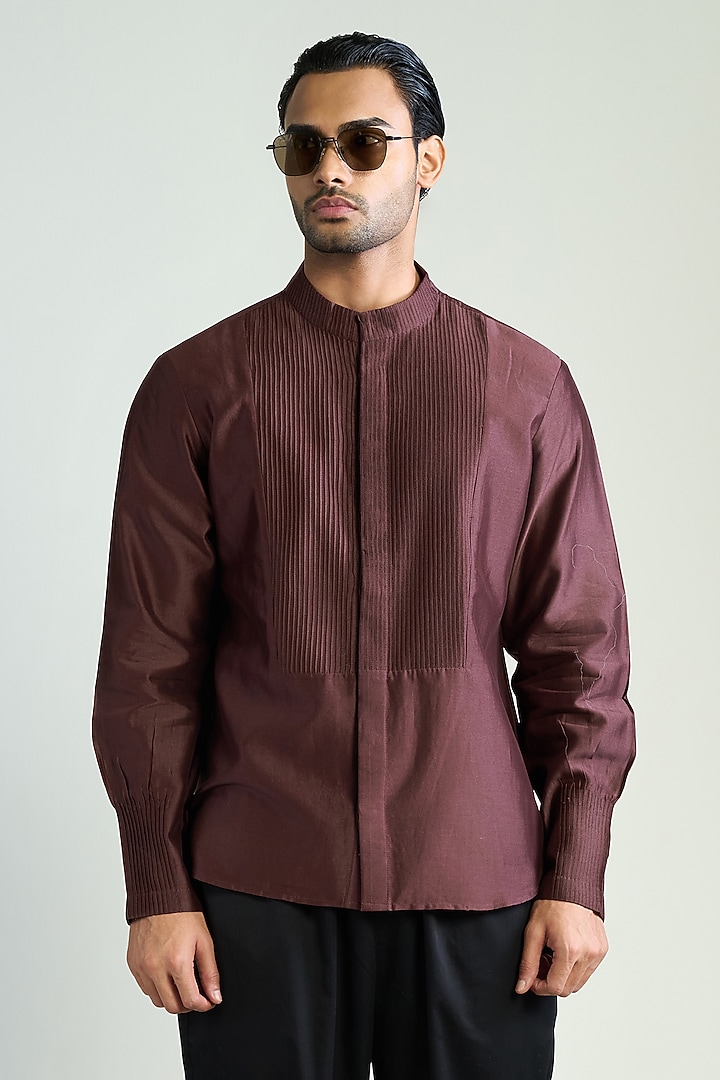 Burgundy Cotton Silk Wedding Shirt by Antar Agni Men at Pernia's Pop Up Shop