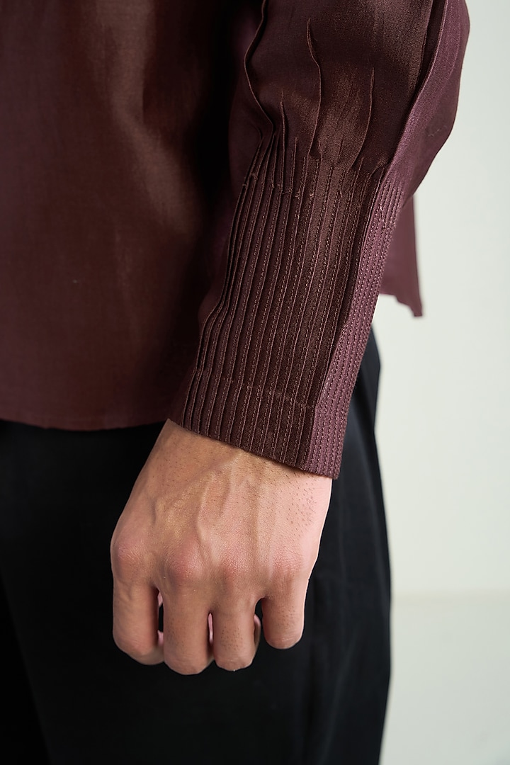 Burgundy Cotton Silk Wedding Shirt by Antar Agni Men at Pernia's Pop Up Shop