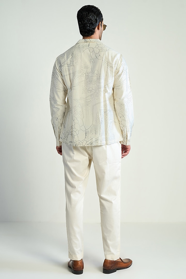Ivory Cotton Silk Printed Wedding Shirt by Antar Agni Men at Pernia's Pop Up Shop