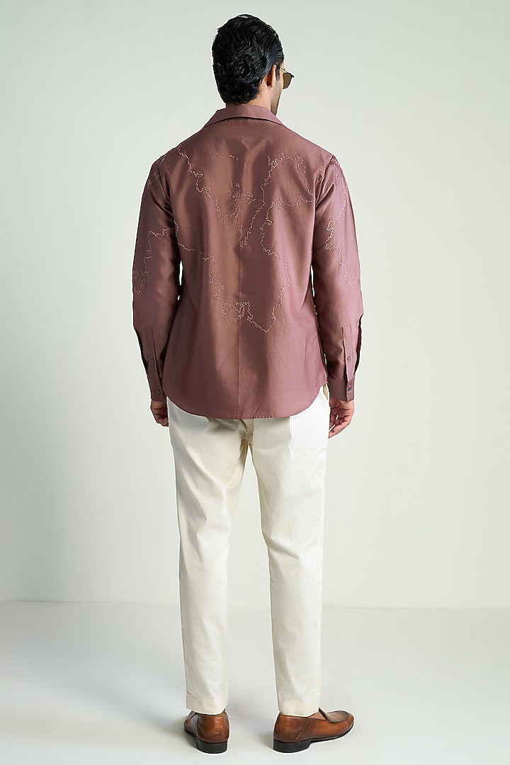 Onion Pink Cotton Silk Satin Embroidered Wedding Shirt by Antar Agni Men at Pernia's Pop Up Shop
