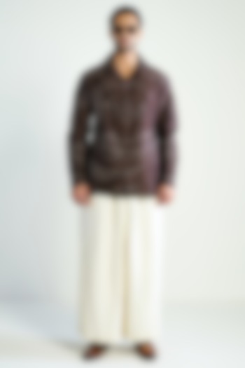Brown Cotton Silk Embroidered Wedding Shirt by Antar Agni Men at Pernia's Pop Up Shop