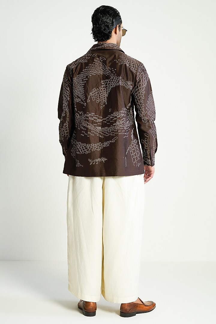 Brown Cotton Silk Embroidered Wedding Shirt by Antar Agni Men at Pernia's Pop Up Shop