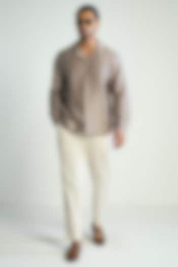 Grey Cotton Silk Embroidered Wedding Shirt by Antar Agni Men at Pernia's Pop Up Shop