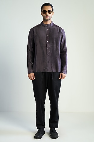 Purple Cotton Silk Shirt by Antar Agni Men