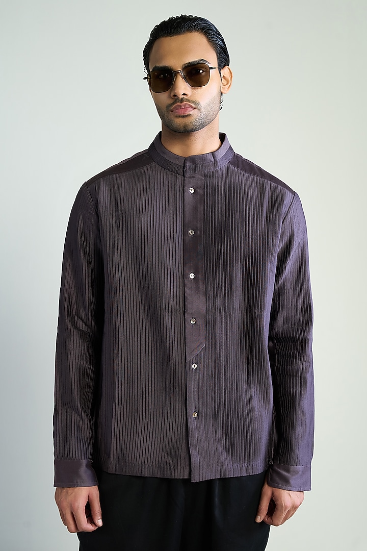 Purple Cotton Silk Wedding Shirt by Antar Agni Men at Pernia's Pop Up Shop