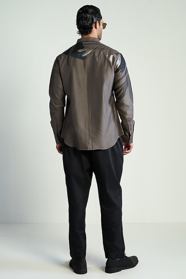 Grey Cotton Silk Wedding Shirt by Antar Agni Men at Pernia's Pop Up Shop