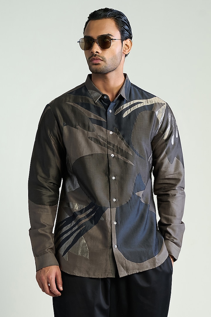Grey Cotton Silk Wedding Shirt by Antar Agni Men at Pernia's Pop Up Shop