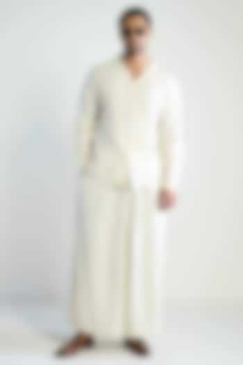 Ivory Cotton Silk Embellished Wedding Shirt by Antar Agni Men at Pernia's Pop Up Shop