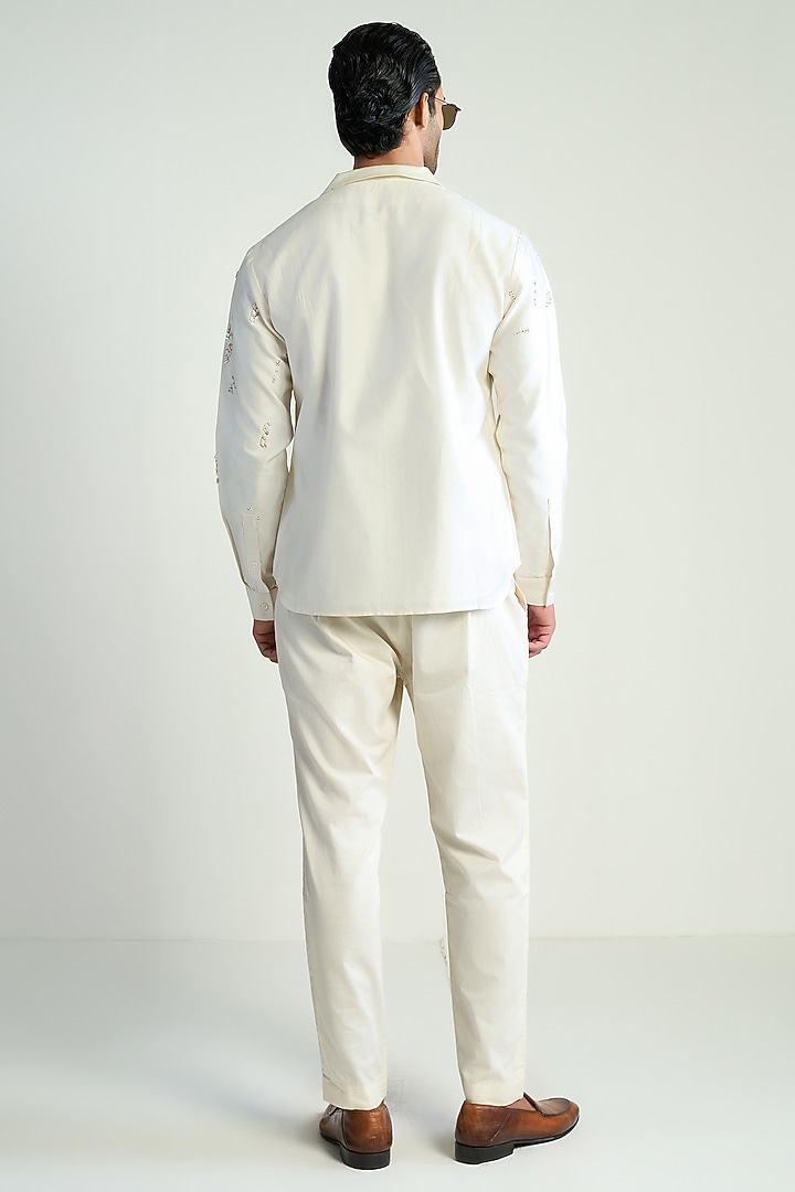 Ivory Cotton Silk Embellished Wedding Shirt by Antar Agni Men at Pernia's Pop Up Shop