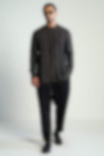 Black Silk Blend Wedding Shirt by Antar Agni Men at Pernia's Pop Up Shop