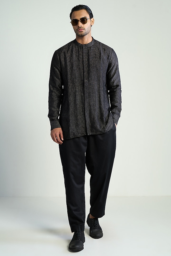 Black Silk Blend Wedding Shirt by Antar Agni Men at Pernia's Pop Up Shop