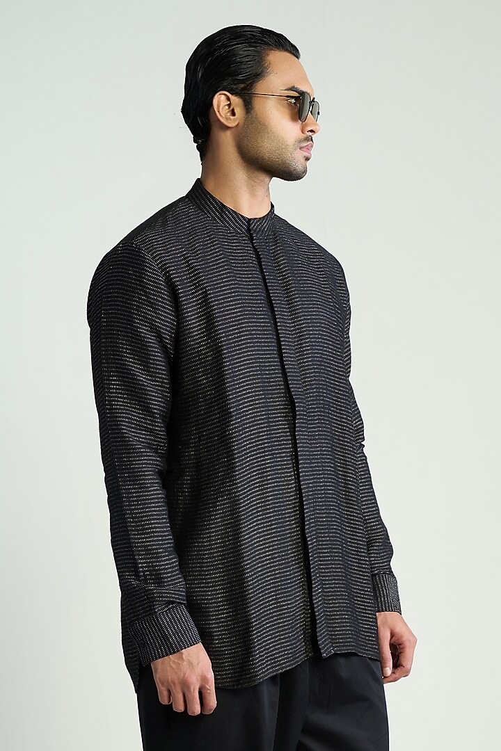 Black Silk Blend Wedding Shirt by Antar Agni Men at Pernia's Pop Up Shop