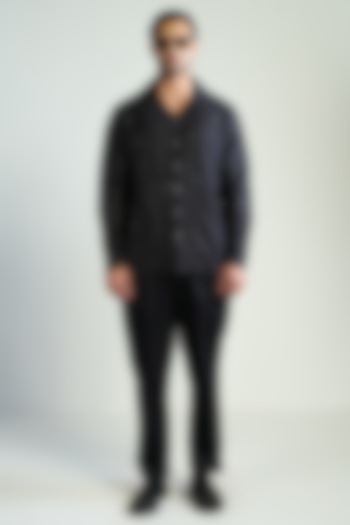 Black Silk Satin Embellished Wedding Shirt by Antar Agni Men at Pernia's Pop Up Shop