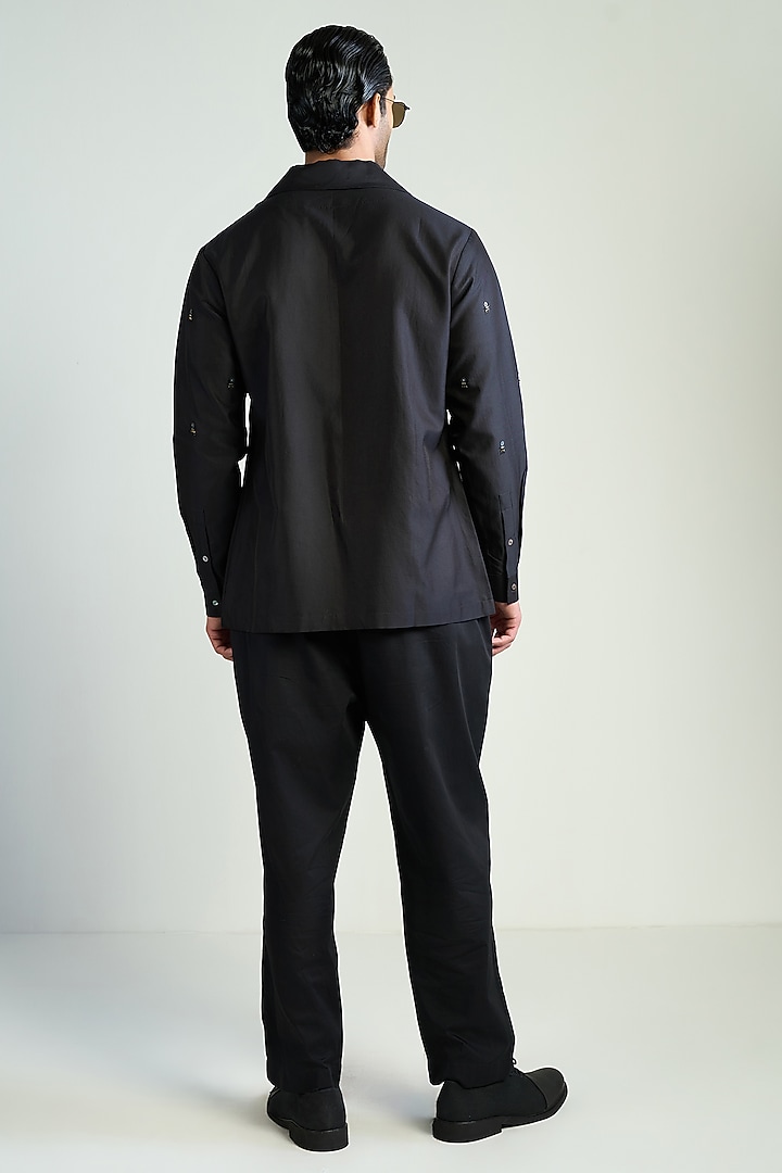Black Silk Satin Embellished Wedding Shirt by Antar Agni Men at Pernia's Pop Up Shop