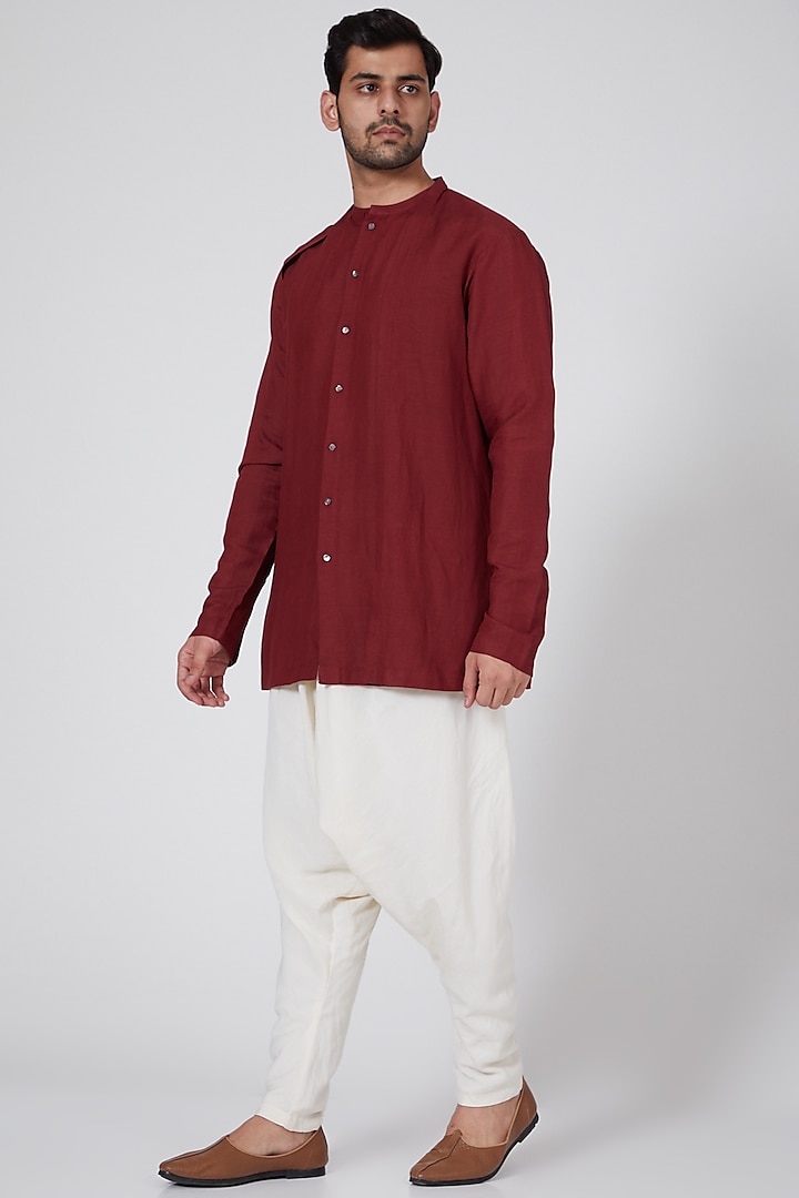 Maroon Shirt With Pleated Drape by Antar Agni Men