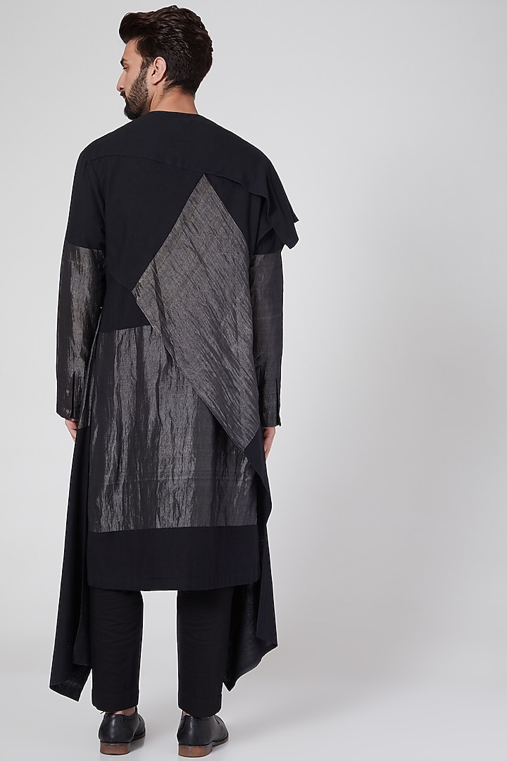 Black Zari Draped Kurta by Antar Agni Men at Pernia's Pop Up Shop