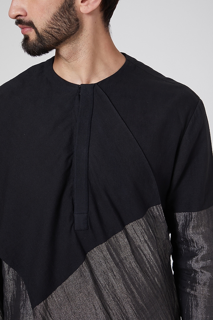 Black Zari Draped Kurta by Antar Agni Men at Pernia's Pop Up Shop