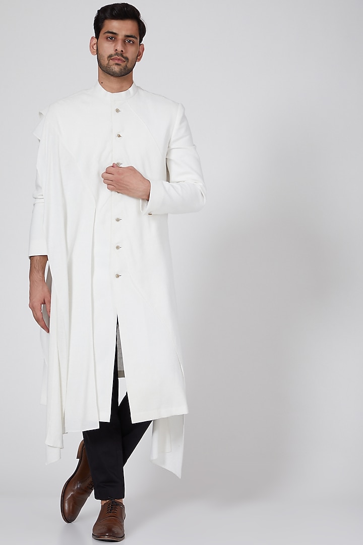 White Layered Long Jacket by Antar Agni Men